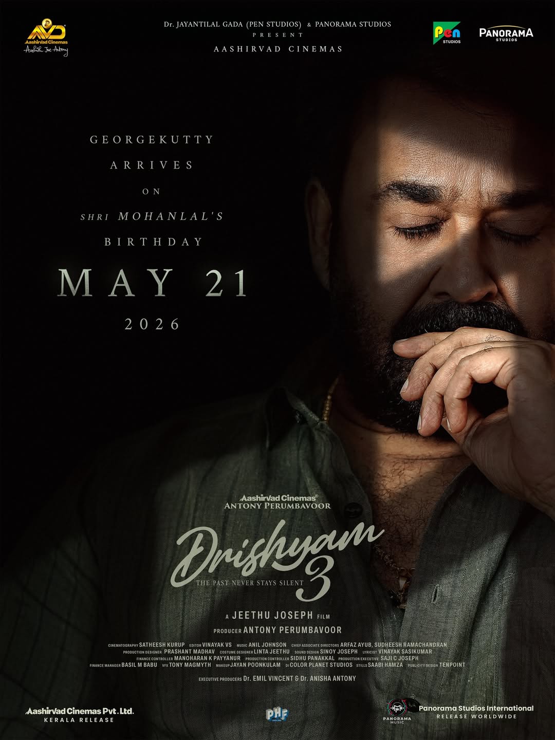Drishyam 3 movie poster featuring Mohanlal as Georgekutty Drishyam 3 movie poster featuring Mohanlal as Georgekutty