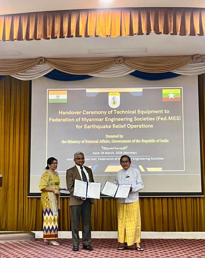 India hands over post-earthquake building inspection equipment to Myanmar officials India hands over post-earthquake building inspection equipment to Myanmar officials