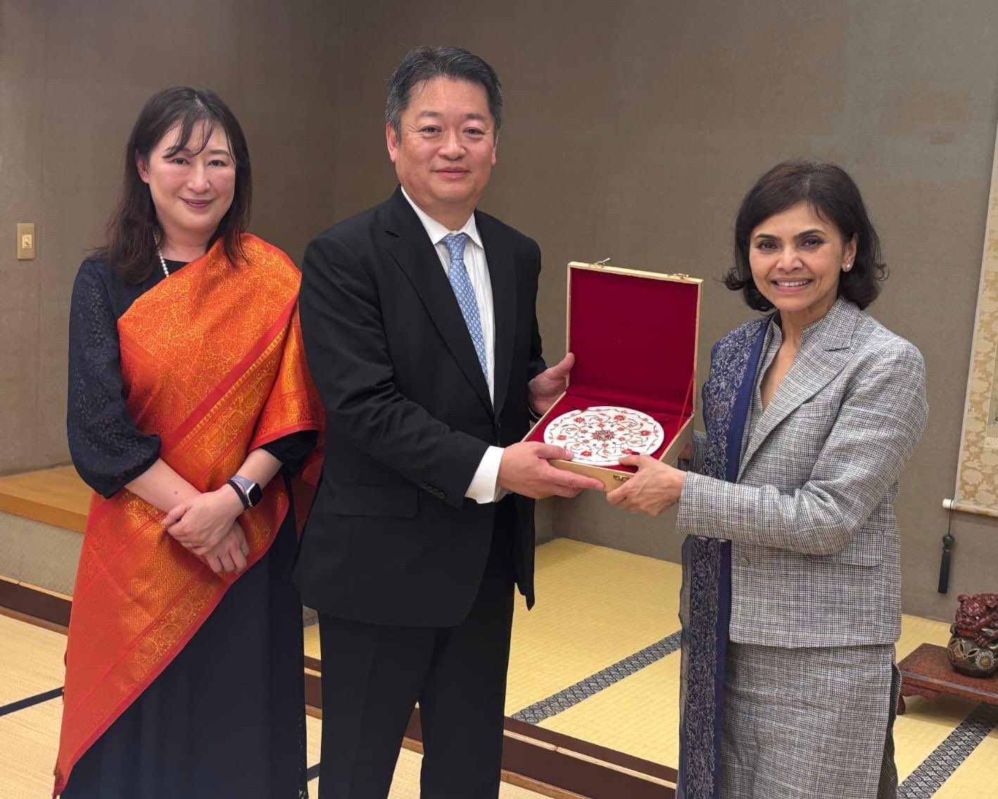 Indian Ambassador and Yamanashi Governor discussing India Japan partnership Indian Ambassador and Yamanashi Governor discussing India Japan partnership