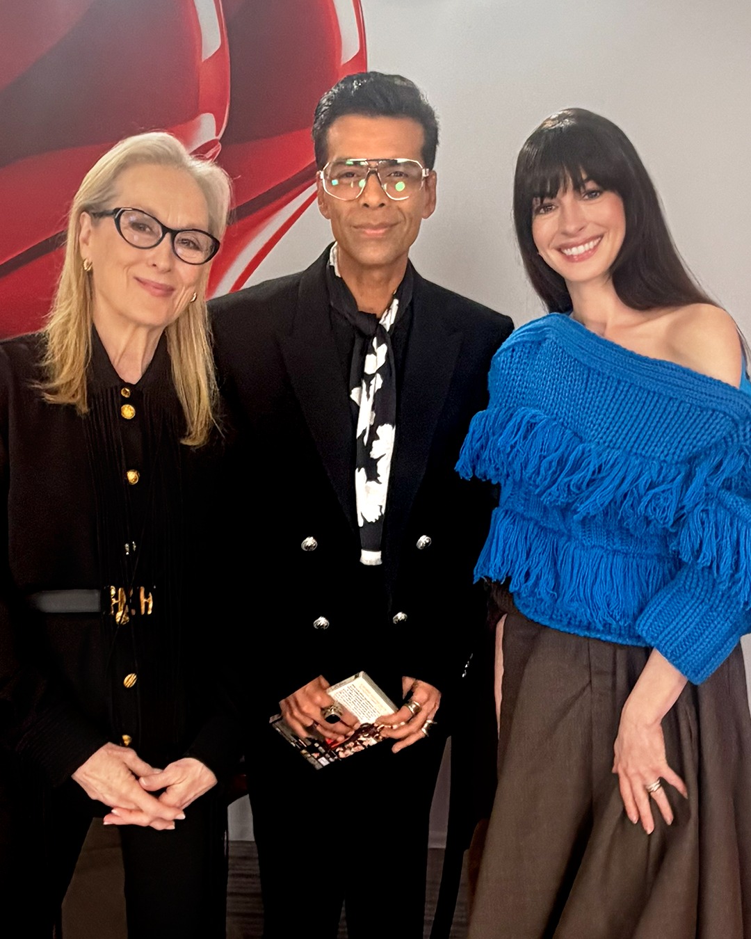 Karan Johar posing with Meryl Streep and Anne Hathaway Karan Johar posing with Meryl Streep and Anne Hathaway