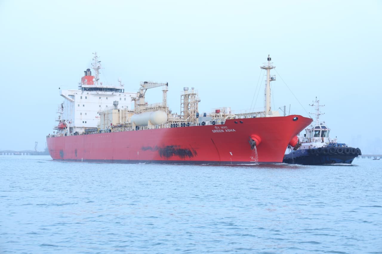 LPG tanker ship arriving at Indian port from Gulf region LPG tanker ship arriving at Indian port from Gulf region
