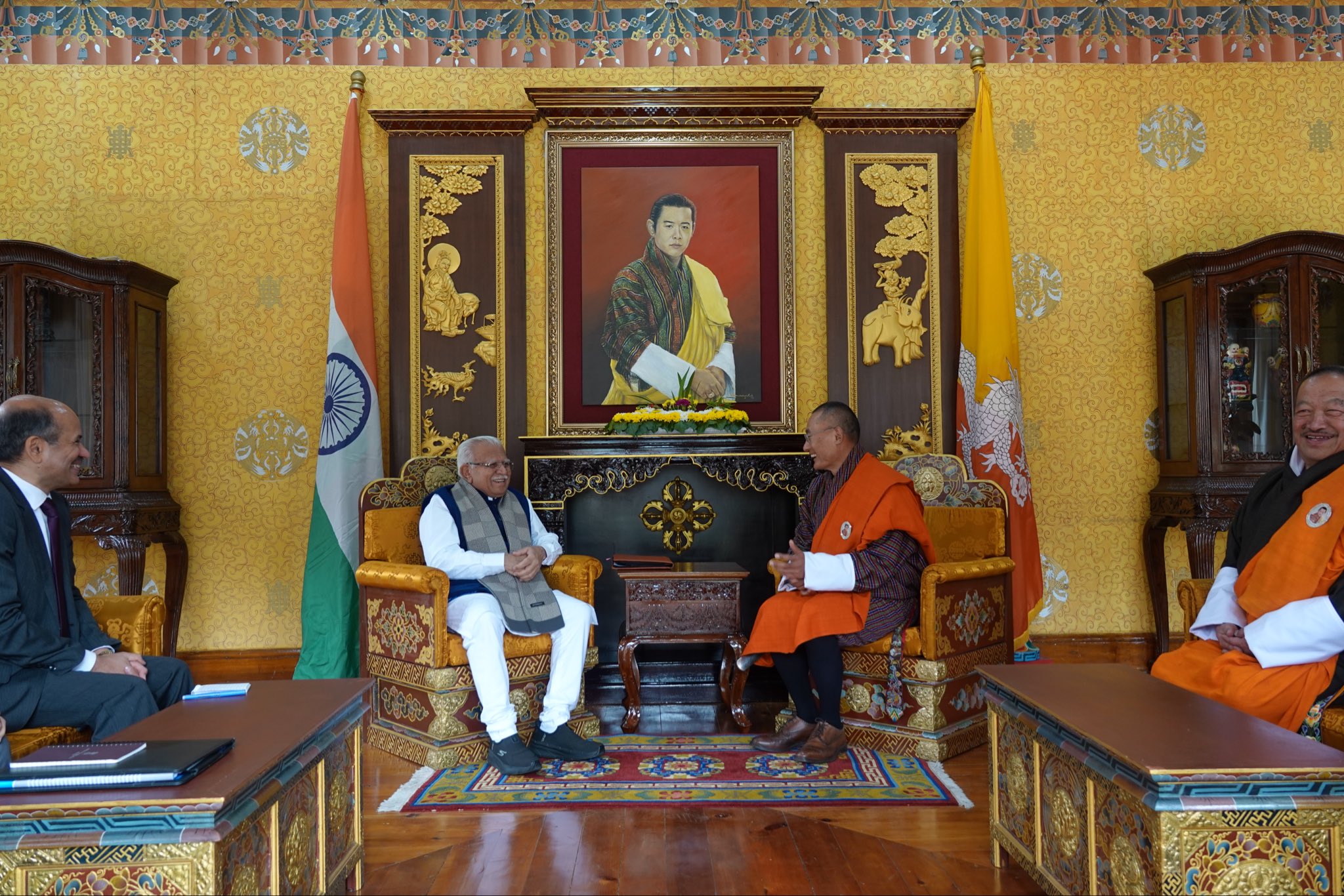 Union Minister Manohar Lal Khattar and Bhutan Prime Minister Tshering Tobgay meeting to discuss India Bhutan energy cooperation Union Minister Manohar Lal Khattar and Bhutan Prime Minister Tshering Tobgay meeting to discuss India Bhutan energy cooperation