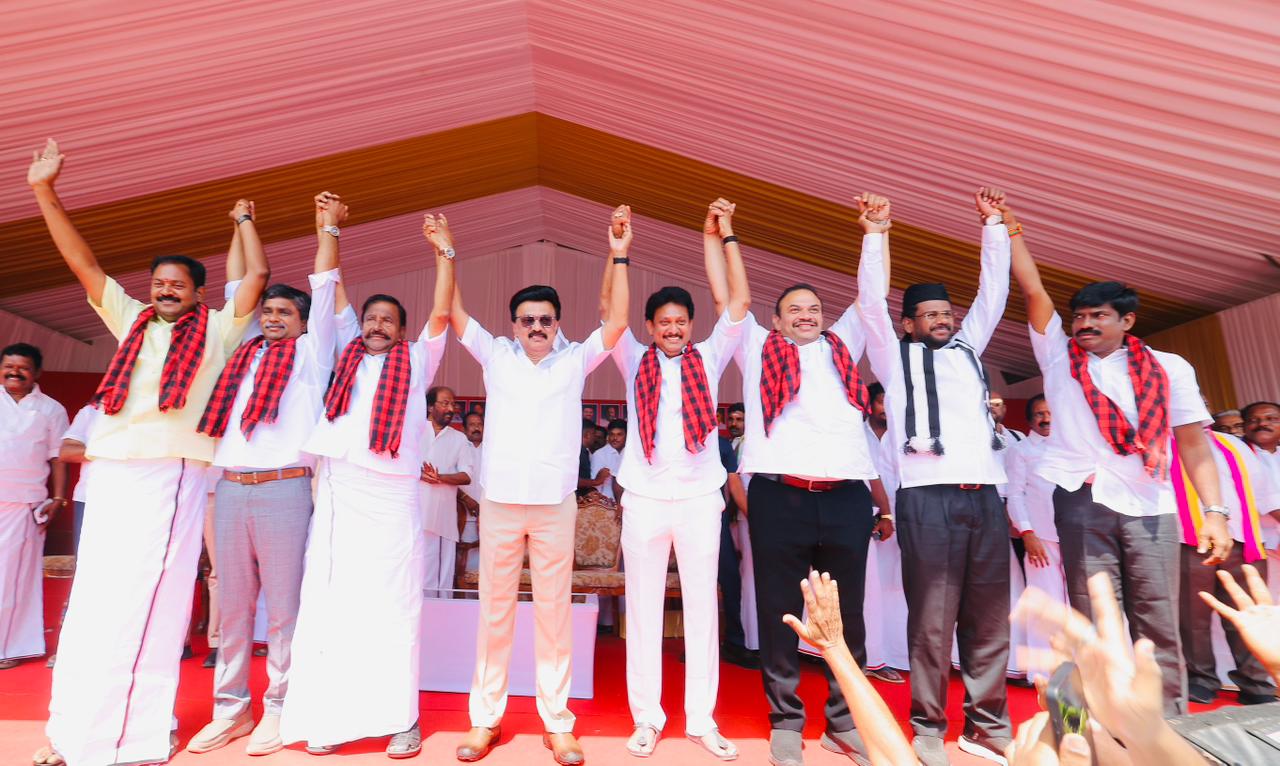 DMK leader Stalin addressing a public election rally in Tiruchy Tamil Nadu DMK leader Stalin addressing a public election rally in Tiruchy Tamil Nadu