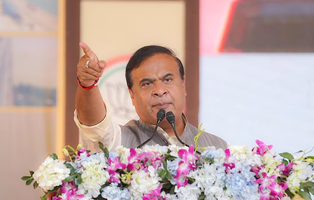 Assam Chief Minister Himanta Biswa Sarma speaking at an election campaign event Assam Chief Minister Himanta Biswa Sarma speaking at an election campaign event