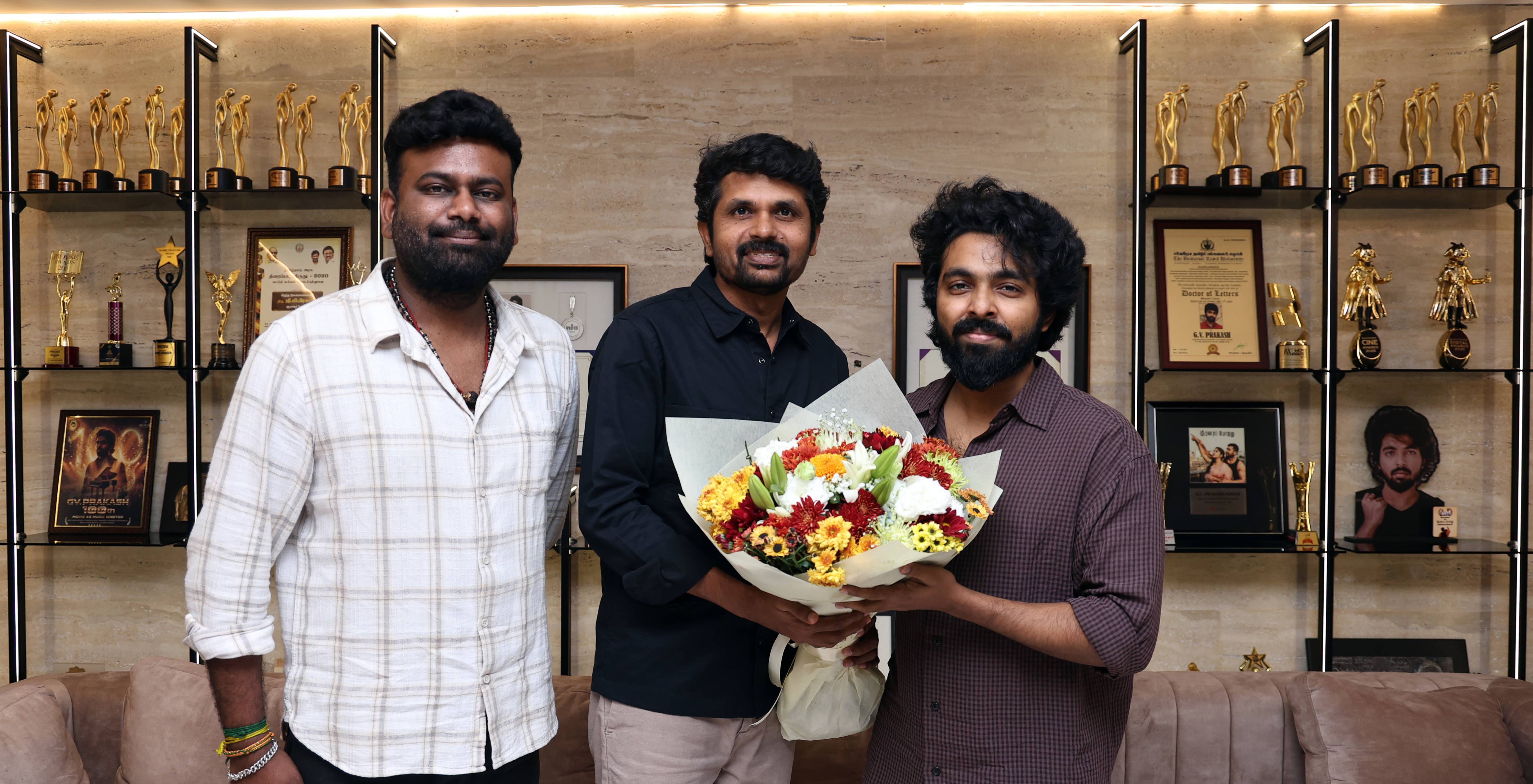 G V Prakash Kumar and director Hariharan Ram on film set G V Prakash Kumar and director Hariharan Ram on film set