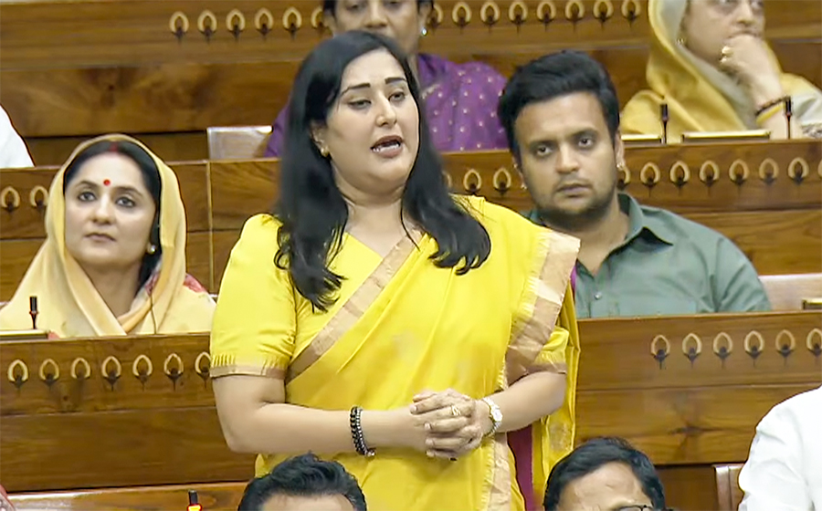 BJP MP Bansuri Swaraj speaking in Lok Sabha during women's reservation bill debate BJP MP Bansuri Swaraj speaking in Lok Sabha during women's reservation bill debate