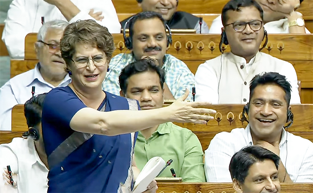 Priyanka Gandhi speaking in Lok Sabha during debate on bills Priyanka Gandhi speaking in Lok Sabha during debate on bills