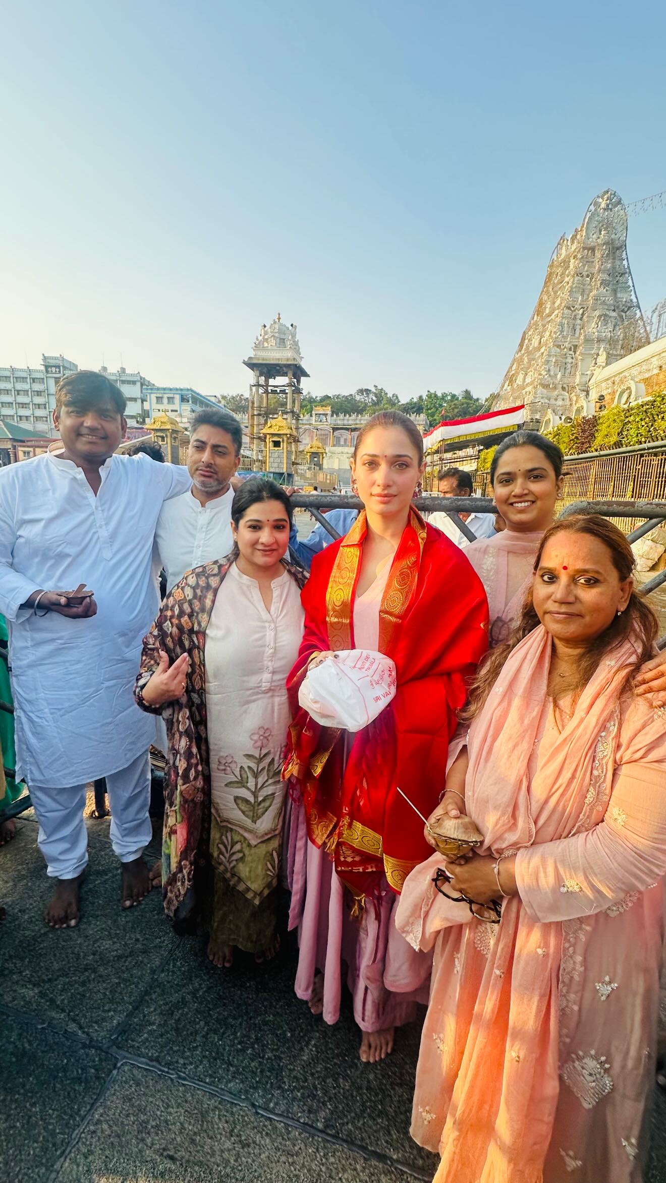 Tamannaah Bhatia at Tirumala temple in pink ethnic wear Tamannaah Bhatia at Tirumala temple in pink ethnic wear