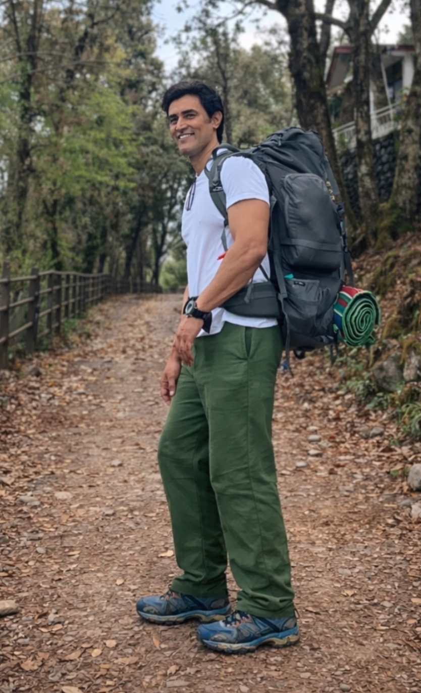 Kunal Kapoor trekking through serene mountain trails Kunal Kapoor trekking through serene mountain trails