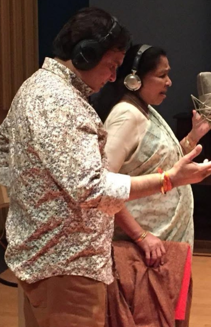 Asha Bhosle recording in studio with Lalit Pandit Asha Bhosle recording in studio with Lalit Pandit