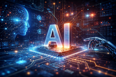 AI empowering workers in modern office with digital tools AI empowering workers in modern office with digital tools