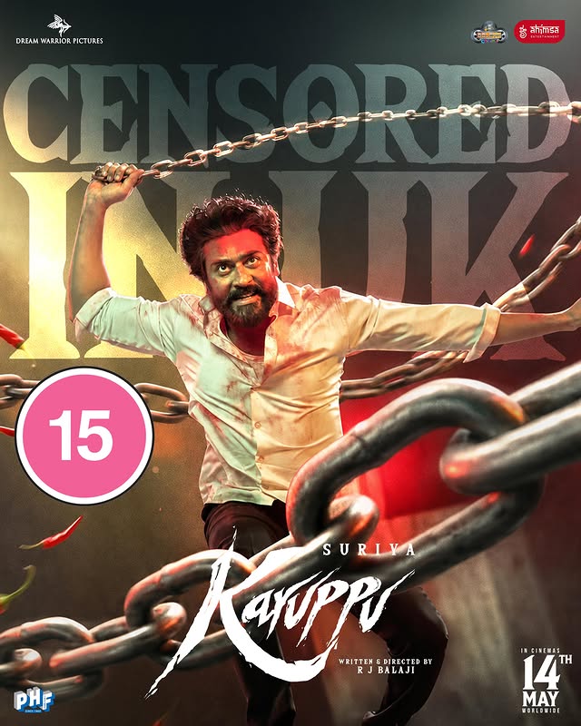 Suriya in Karuppu movie poster with UK uncut 15 certification Suriya in Karuppu movie poster with UK uncut 15 certification