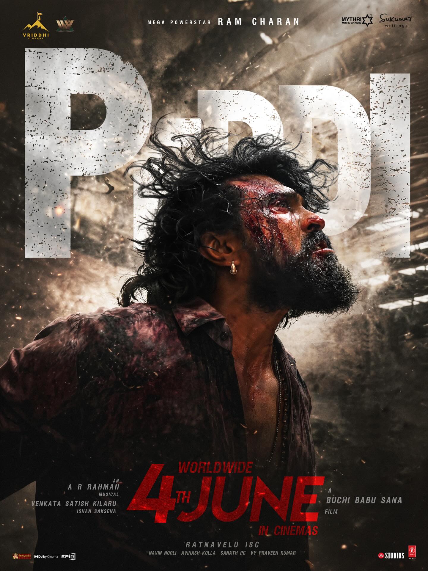 Ram Charan in Peddi movie poster announcing June 4 release Ram Charan in Peddi movie poster announcing June 4 release