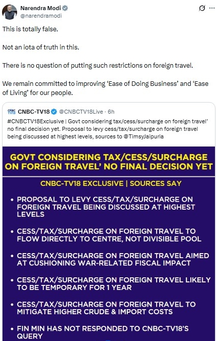 PM Modi refutes foreign travel levy report with graphic on social media PM Modi refutes foreign travel levy report with graphic on social media