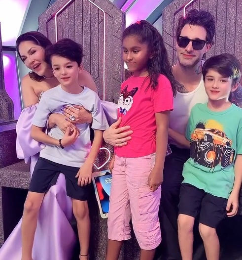 Sunny Leone with husband Daniel Weber and their three children in a family moment Sunny Leone with husband Daniel Weber and their three children in a family moment