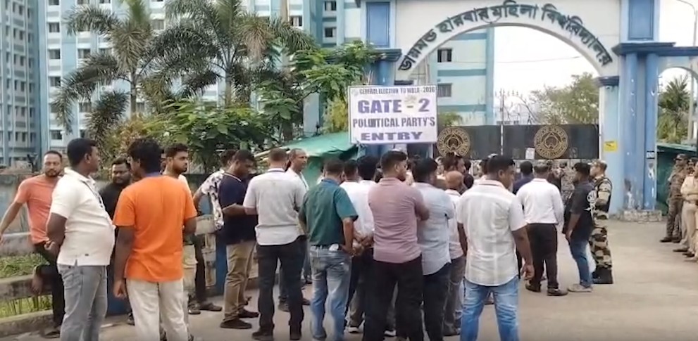 Bengal Falta repolling counting centre with officials and EVMs Bengal Falta repolling counting centre with officials and EVMs