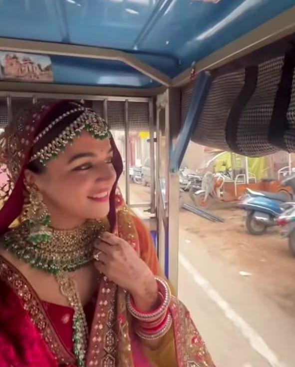 Wamiqa Gabbi dressed as a bride in auto for Bhool Chuk Maaf anniversary Wamiqa Gabbi dressed as a bride in auto for Bhool Chuk Maaf anniversary