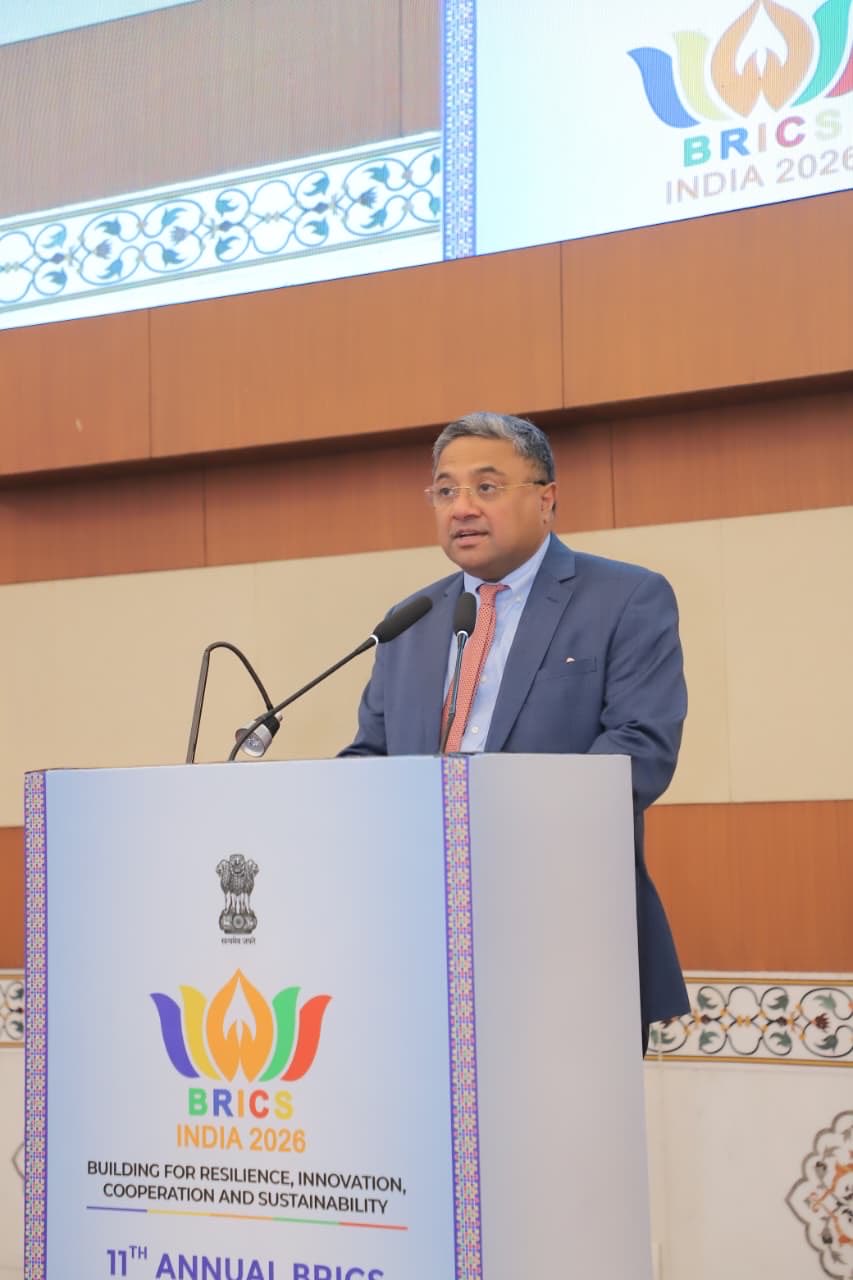 BRICS counter-terrorism cooperation flag and delegates at New Delhi meeting BRICS counter-terrorism cooperation flag and delegates at New Delhi meeting