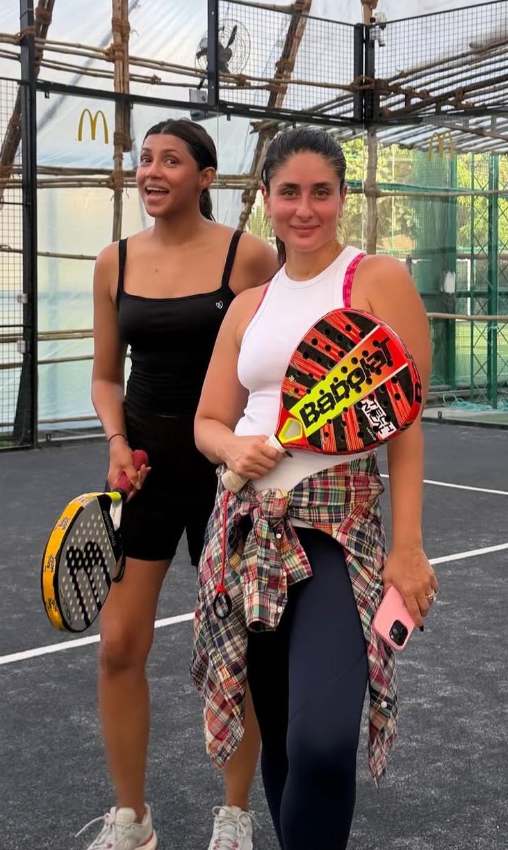 Kareena Kapoor posing on padel court with racket in hand entering her padel era Kareena Kapoor posing on padel court with racket in hand entering her padel era