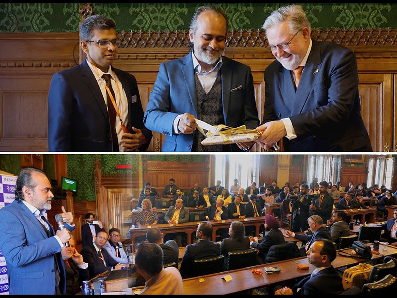 Acharya Prashant speaking at British Parliament podium Acharya Prashant speaking at British Parliament podium