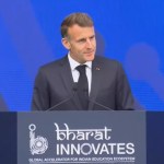 French President Macron congratulating PM Modi at Bharat Innovates 2026 event French President Macron congratulating PM Modi at Bharat Innovates 2026 event