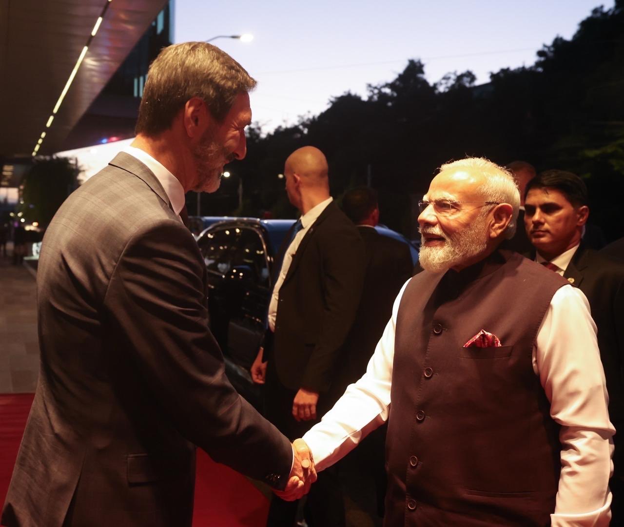 PM Modi receiving warm welcome in Slovakia with bread and salt ceremony PM Modi receiving warm welcome in Slovakia with bread and salt ceremony