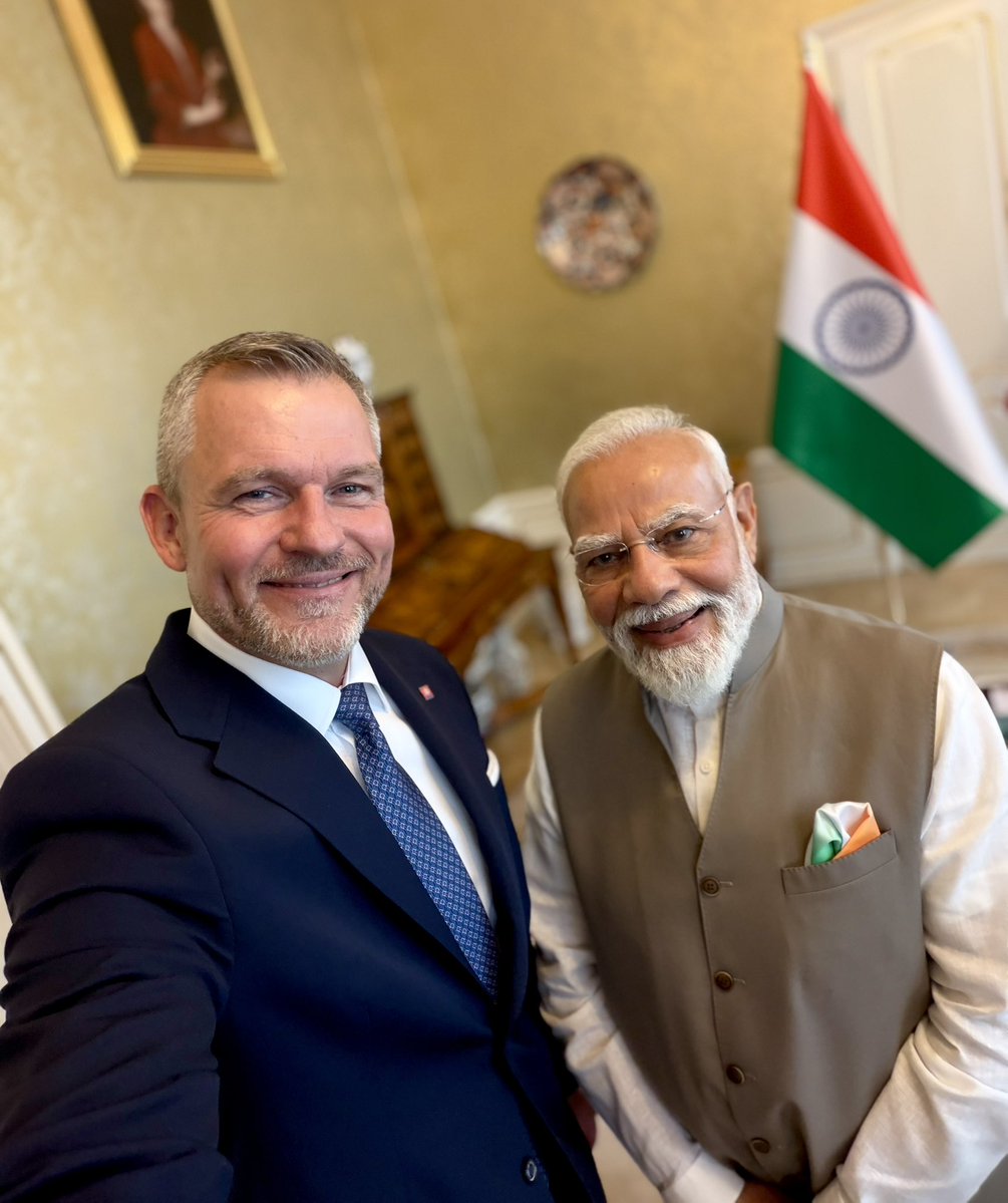 PM Modi and Slovak President Pellegrini shaking hands during meeting PM Modi and Slovak President Pellegrini shaking hands during meeting