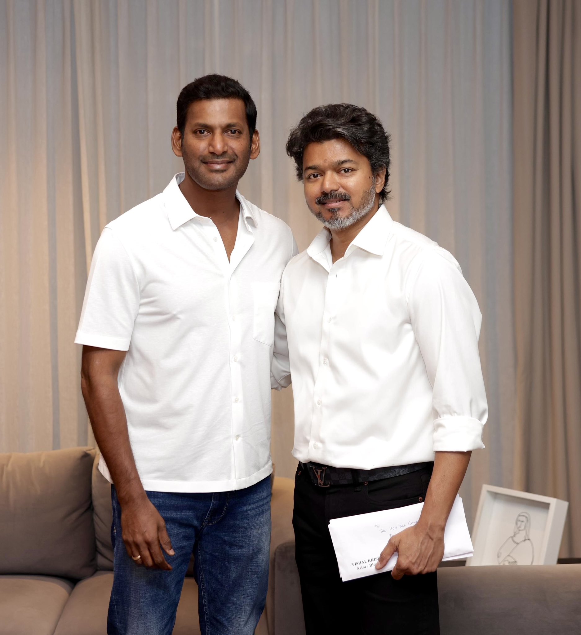 Vishal and Tamil Nadu CM Vijay smiling during their recent meeting Vishal and Tamil Nadu CM Vijay smiling during their recent meeting