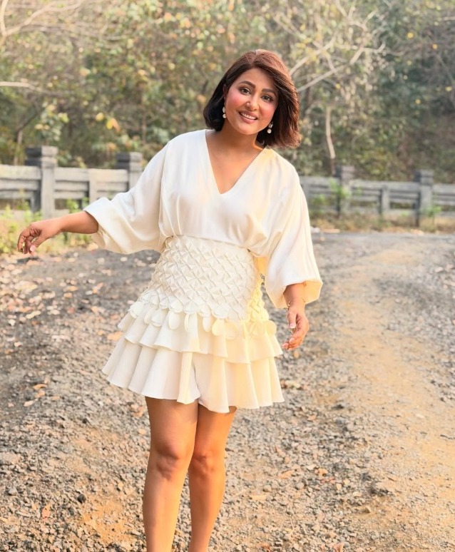 Hina Khan golden hour photography in ivory dress Hina Khan golden hour photography in ivory dress