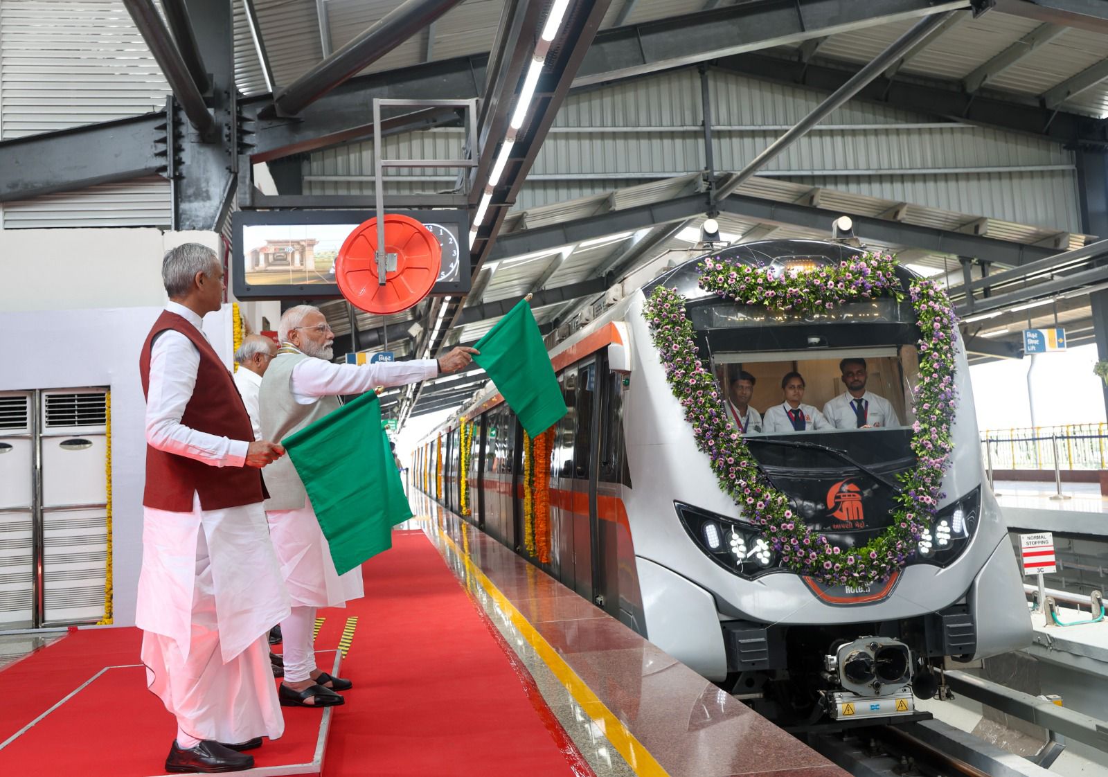 Ahmedabad Gandhinagar Metro train at station Ahmedabad Gandhinagar Metro train at station