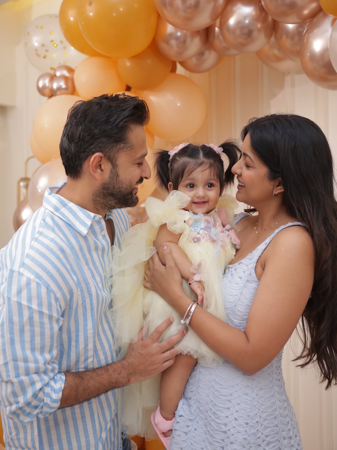 Ishita Dutta and Vatsal Sheth with daughter Veda on her first birthday Ishita Dutta and Vatsal Sheth with daughter Veda on her first birthday
