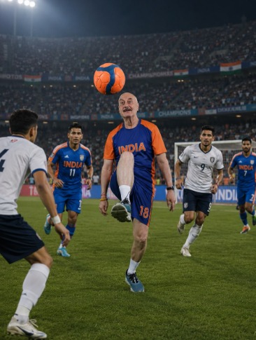 Anupam Kher wearing India football jersey in stadium scene Anupam Kher wearing India football jersey in stadium scene
