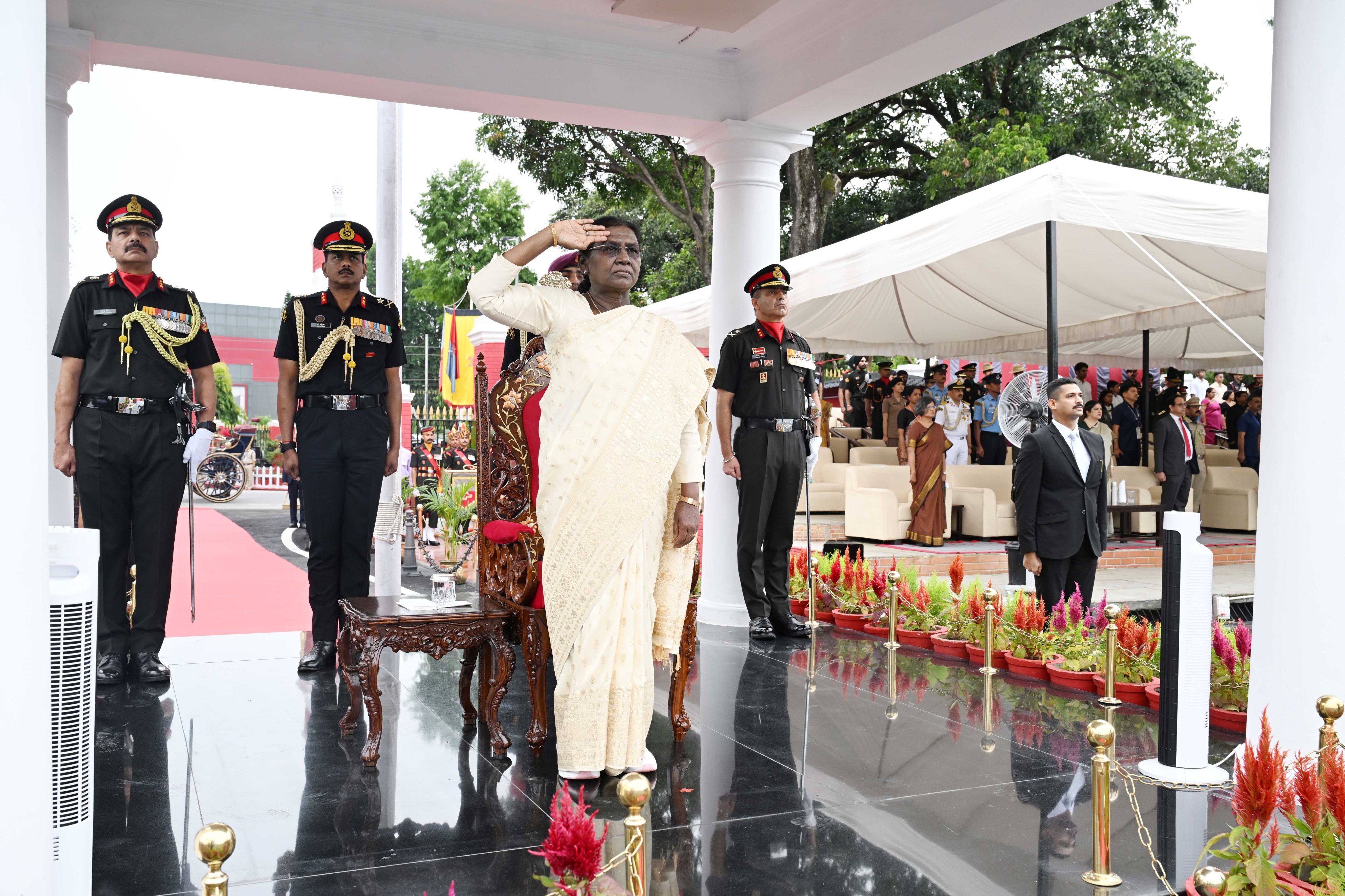 President Murmu reviewing Passing Out Parade with first batch of female NDA cadets at IMA President Murmu reviewing Passing Out Parade with first batch of female NDA cadets at IMA