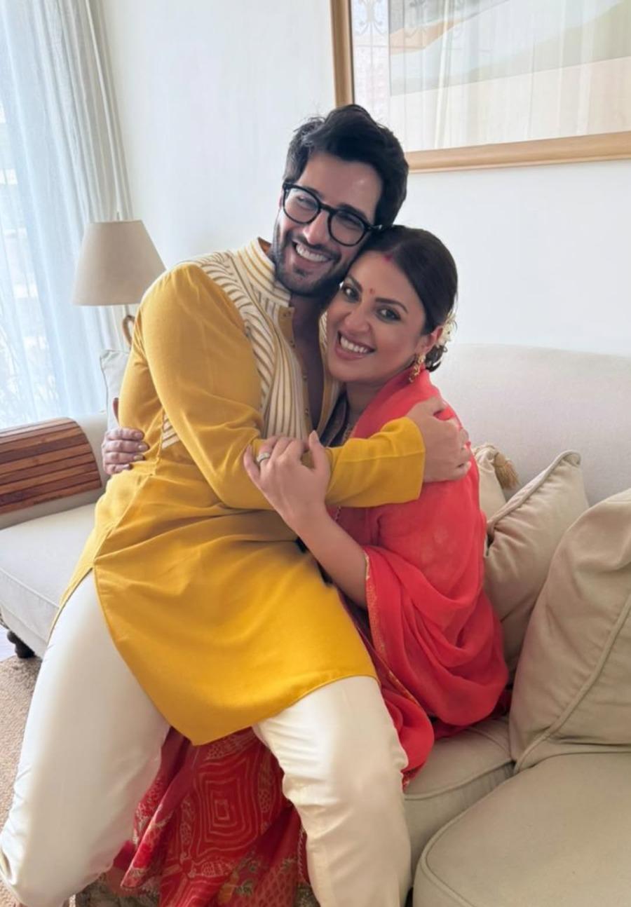 Aditya Seal and Anushka Ranjan smiling together at their Godhbharai baby shower Aditya Seal and Anushka Ranjan smiling together at their Godhbharai baby shower