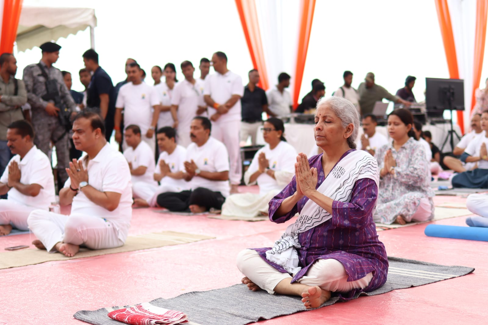 Union Ministers practicing yoga on International Yoga Day Union Ministers practicing yoga on International Yoga Day