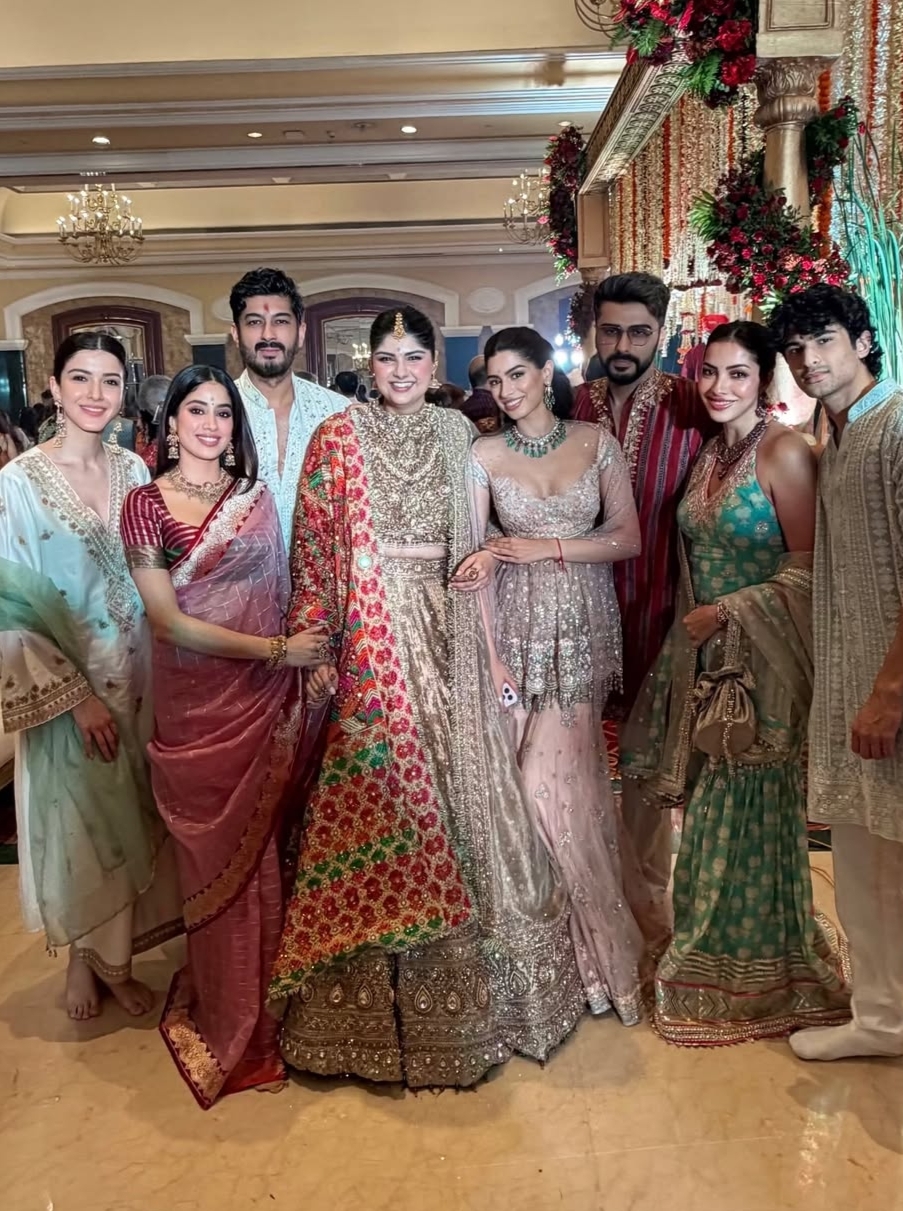Anshula Kapoor at her Pooja ceremony before wedding in gold ensemble Anshula Kapoor at her Pooja ceremony before wedding in gold ensemble