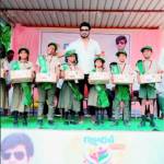 Nikhil Siddhartha gifting study kits to students in Bhimavaram for Swayambhu promotion Nikhil Siddhartha gifting study kits to students in Bhimavaram for Swayambhu promotion