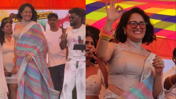 Anasuya Faces Humiliation: "Aunty" Chants at Holi Event Go Viral Anasuya Faces Humiliation: "Aunty" Chants at Holi Event Go Viral