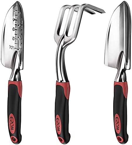 ESOW Garden Tool Set, 3 Piece Cast-Aluminum Heavy Duty Gardening Kit Includes Hand Trowel, Transplant Trowel and Cultivator Hand Rake with Soft Rubberized Non-Slip Ergonomic Handle, Garden Gifts ESOW Garden Tool Set, 3 Piece Cast-Aluminum Heavy Duty Gardening Kit Includes Hand Trowel, Transplant Trowel and Cultivator Hand Rake with Soft Rubberized Non-Slip Ergonomic Handle, Garden Gifts