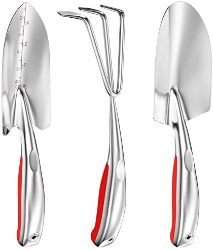 ESOW Garden Tool Set, 3 Piece Stainless Steel Heavy Duty Gardening Kit Includes Hand Trowel, Transplant Trowel and Cultivator Hand Rake with Soft Rubberized Non-Slip Ergonomic Handle, Garden Gifts ESOW Garden Tool Set, 3 Piece Stainless Steel Heavy Duty Gardening Kit Includes Hand Trowel, Transplant Trowel and Cultivator Hand Rake with Soft Rubberized Non-Slip Ergonomic Handle, Garden Gifts