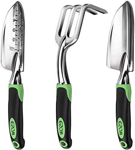 ESOW Garden Tool Set, 3 Piece Cast-Aluminum Heavy Duty Gardening Kit Includes Hand Trowel, Transplant Trowel and Cultivator Hand Rake with Soft Rubberized Non-Slip Ergonomic Handle, Garden Gifts ESOW Garden Tool Set, 3 Piece Cast-Aluminum Heavy Duty Gardening Kit Includes Hand Trowel, Transplant Trowel and Cultivator Hand Rake with Soft Rubberized Non-Slip Ergonomic Handle, Garden Gifts