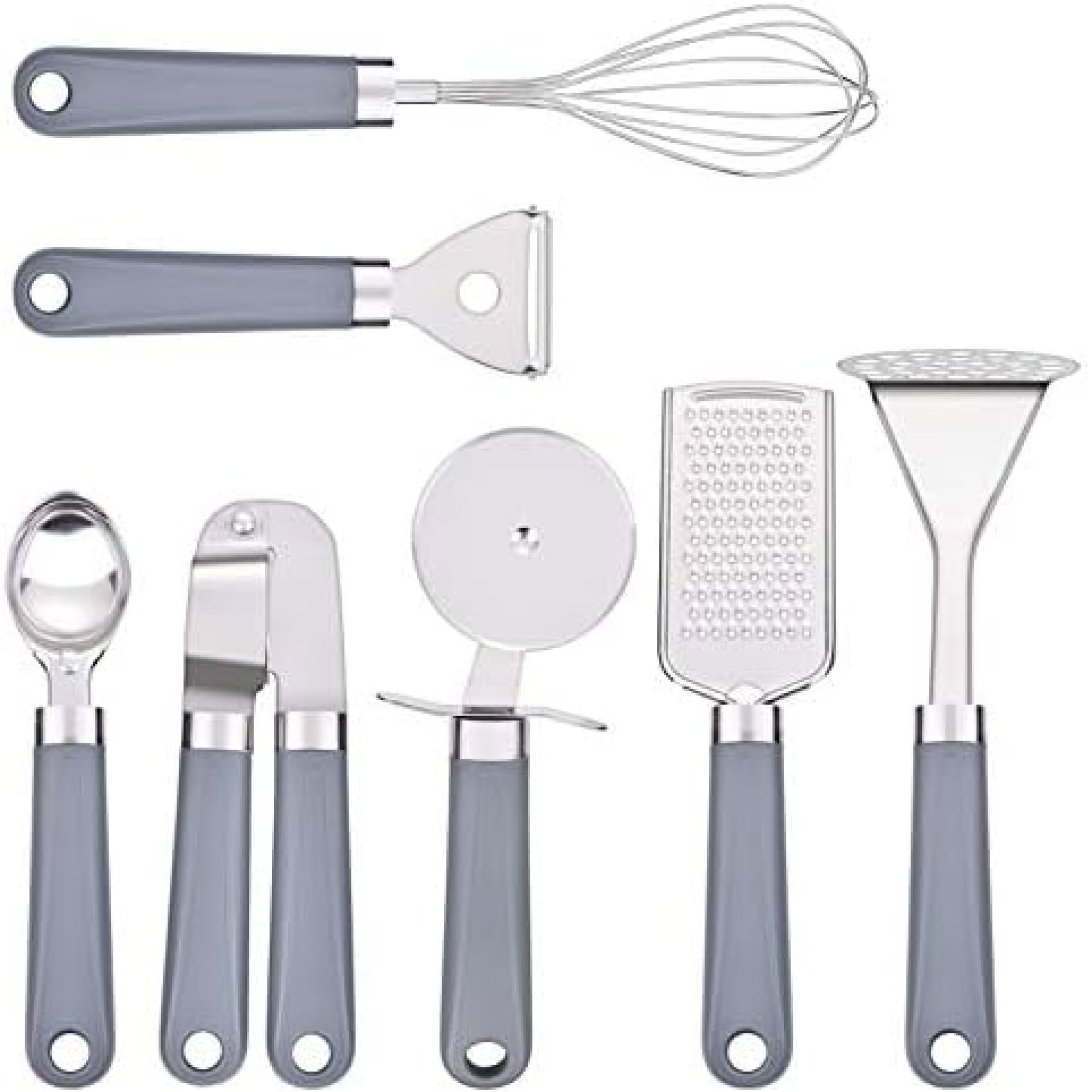 Uarter Kitchen Utensil Sets 7 Pcs – Kitchen Tools Essentials Gadgets – Cookware Gadgets/Accessories with Potato Masher | Peeler | Cheese Grater | Whisk | Pizza Cutter – Cooking Utensils for Daily Use Uarter Kitchen Utensil Sets 7 Pcs – Kitchen Tools Essentials Gadgets – Cookware Gadgets/Accessories with Potato Masher | Peeler | Cheese Grater | Whisk | Pizza Cutter – Cooking Utensils for Daily Use