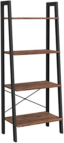 VASAGLE ALINRU Ladder Shelf, 4-Tier Bookshelf, Storage Rack Shelves, Bathroom, Living Room, Industrial Accent Furniture, Steel Frame, Hazelnut Brown and Black ULLS044B03 VASAGLE ALINRU Ladder Shelf, 4-Tier Bookshelf, Storage Rack Shelves, Bathroom, Living Room, Industrial Accent Furniture, Steel Frame, Hazelnut Brown and Black ULLS044B03