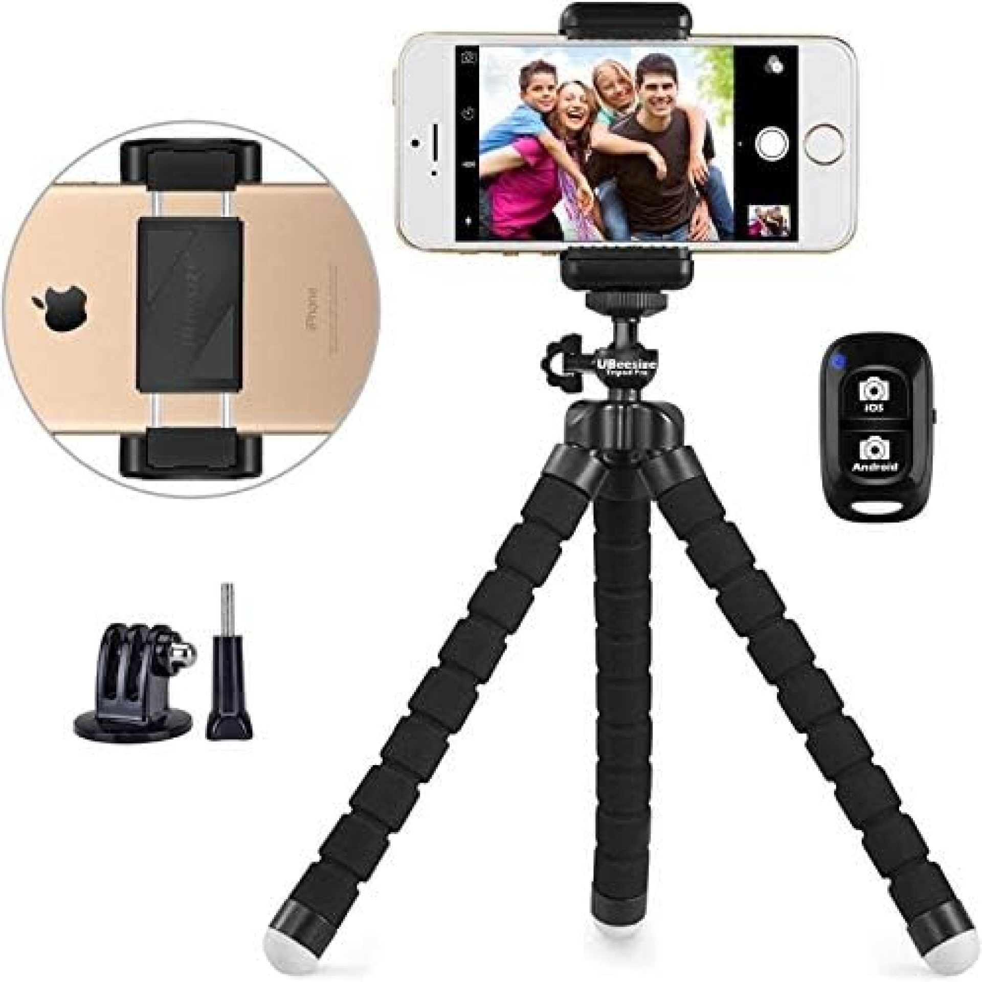 UBeesize Phone Tripod, Portable and Adjustable Camera Stand Holder with Wireless Remote and Universal Clip, Compatible with Cellphones, Sports Cameras UBeesize Phone Tripod, Portable and Adjustable Camera Stand Holder with Wireless Remote and Universal Clip, Compatible with Cellphones, Sports Cameras