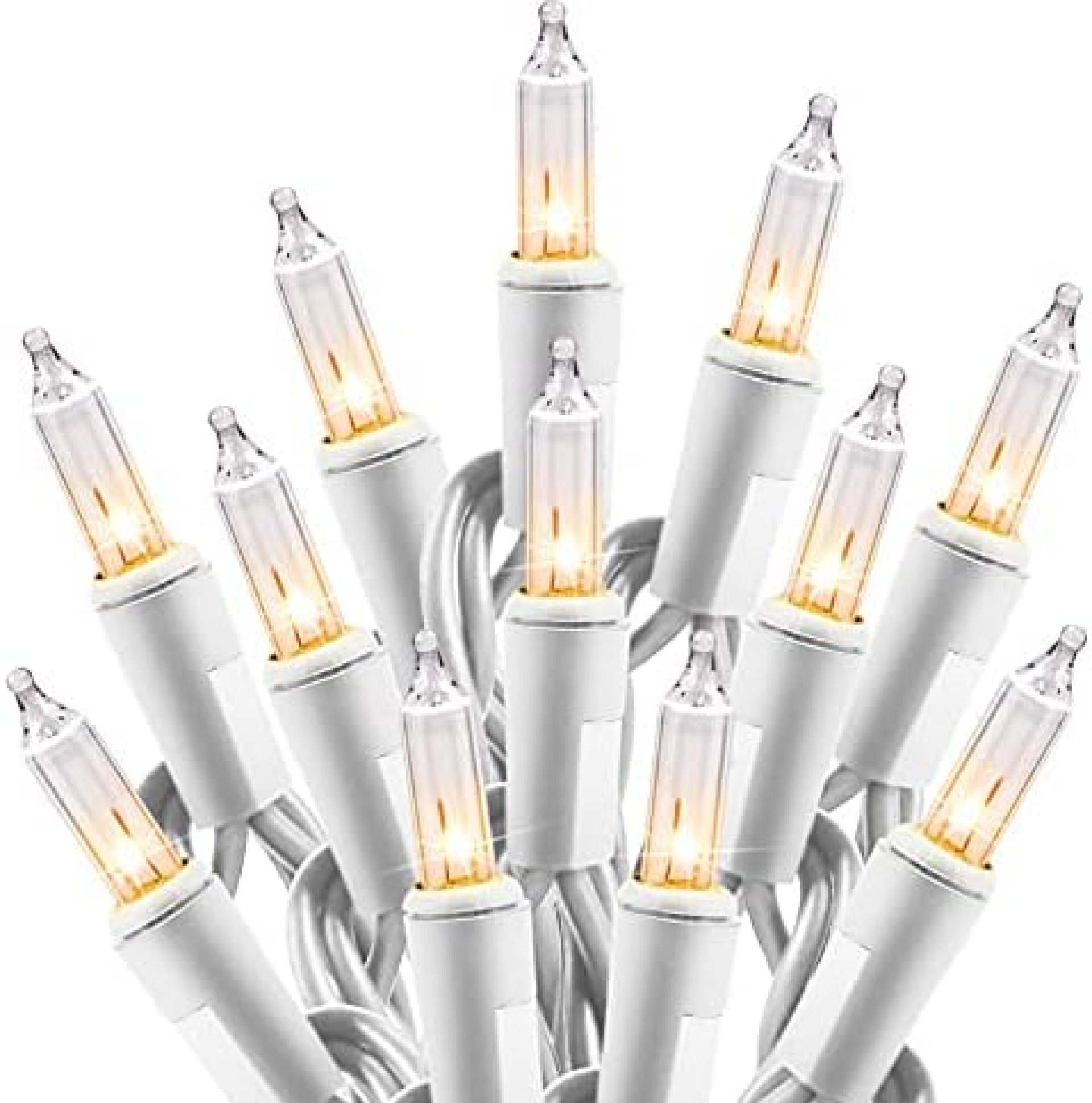 Clear Christmas Lights Set 100 Count 25 Feet Incandescent Bulb Mini String Lights for Indoor Christmas Tree Garland Birthday Wedding Party Festival Decoration, White Wire Clear Christmas Lights Set 100 Count 25 Feet Incandescent Bulb Mini String Lights for Indoor Christmas Tree Garland Birthday Wedding Party Festival Decoration, White Wire