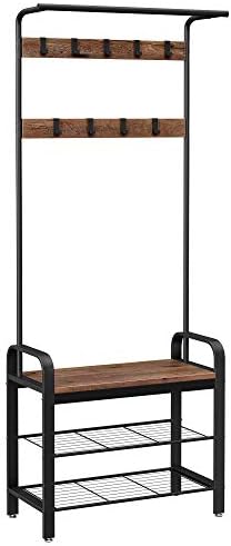 VASAGLE Coat Rack, Hall Tree with Shoe Bench for Entryway, Industrial Accent Furniture with Steel Frame, 3-in-1 Design, Easy Assembly, Hazelnut Brown and Black UHSR040B03 VASAGLE Coat Rack, Hall Tree with Shoe Bench for Entryway, Industrial Accent Furniture with Steel Frame, 3-in-1 Design, Easy Assembly, Hazelnut Brown and Black UHSR040B03