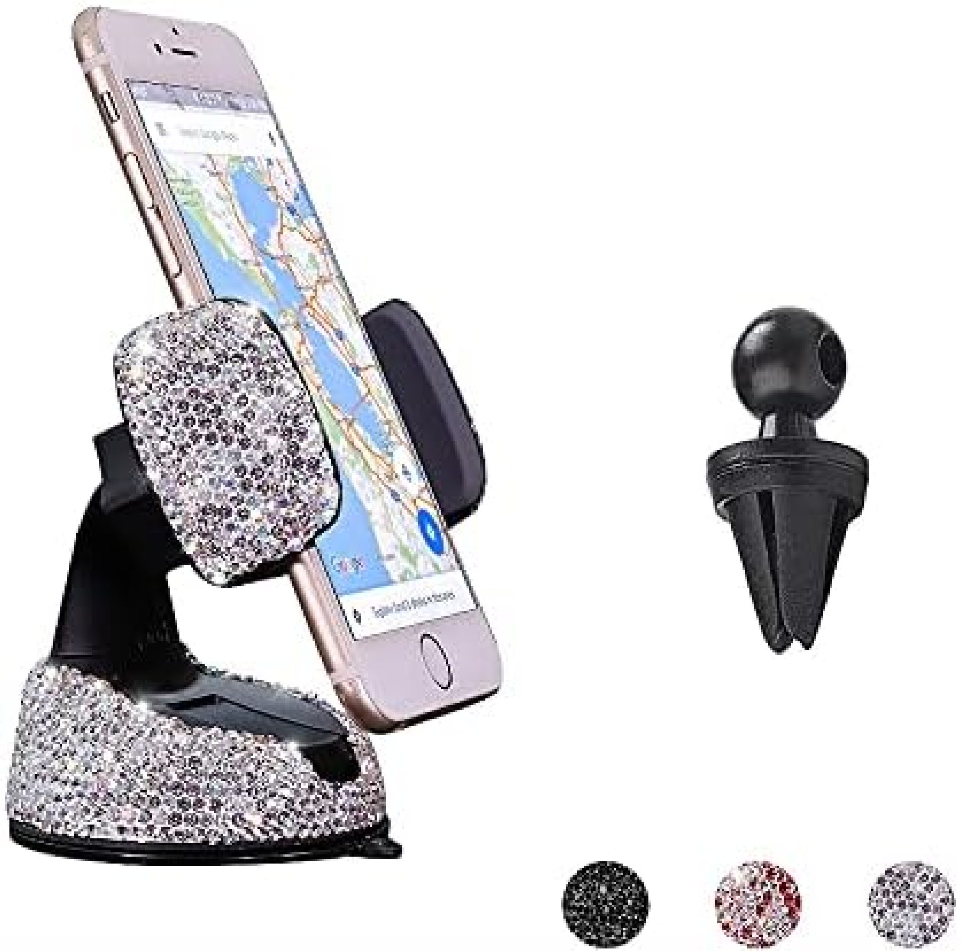 Bling Car Phone Holder, SUNCARACCL 360°Adjustable Crystal Auto Phone Mount Universal Rhinestone Car Stand Phone Holder Car Accessories for Windshield Dashboard and Air Outlet (White) Bling Car Phone Holder, SUNCARACCL 360°Adjustable Crystal Auto Phone Mount Universal Rhinestone Car Stand Phone Holder Car Accessories for Windshield Dashboard and Air Outlet (White)
