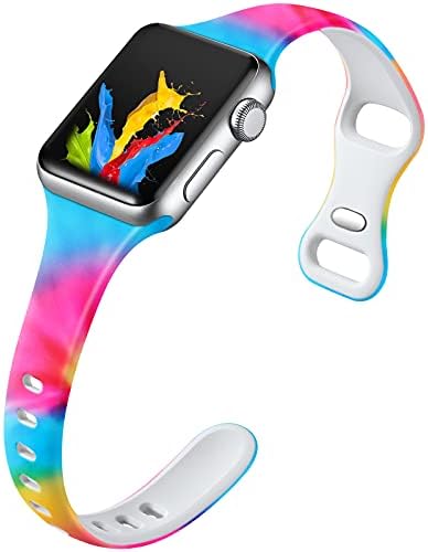 Witzon Slim Bands Compatible with Apple Watch Band SE 40mm 38mm for Women, Fadeless Floral Cute Thin Silicone Sport Replacement Wristbands for iWatch Series 6 5 4 3 2 1 Smart Watch, Colorful Tie Dye Witzon Slim Bands Compatible with Apple Watch Band SE 40mm 38mm for Women, Fadeless Floral Cute Thin Silicone Sport Replacement Wristbands for iWatch Series 6 5 4 3 2 1 Smart Watch, Colorful Tie Dye