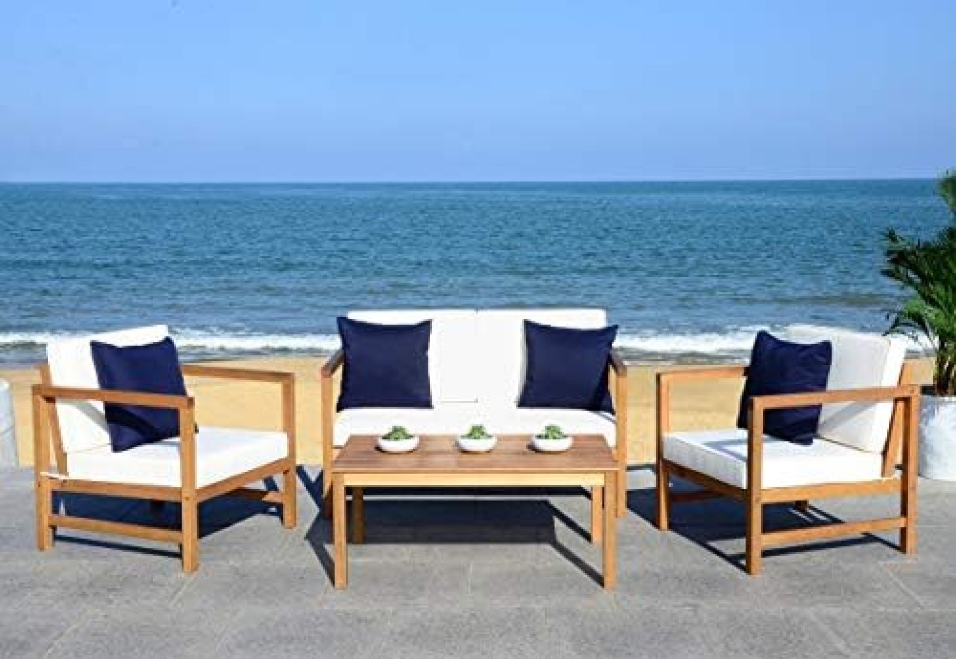 Safavieh PAT7030A Collection Montez Teak and White 4 Pc Accent Pillows Outdoor Set, Natural/Beige/Navy Safavieh PAT7030A Collection Montez Teak and White 4 Pc Accent Pillows Outdoor Set, Natural/Beige/Navy