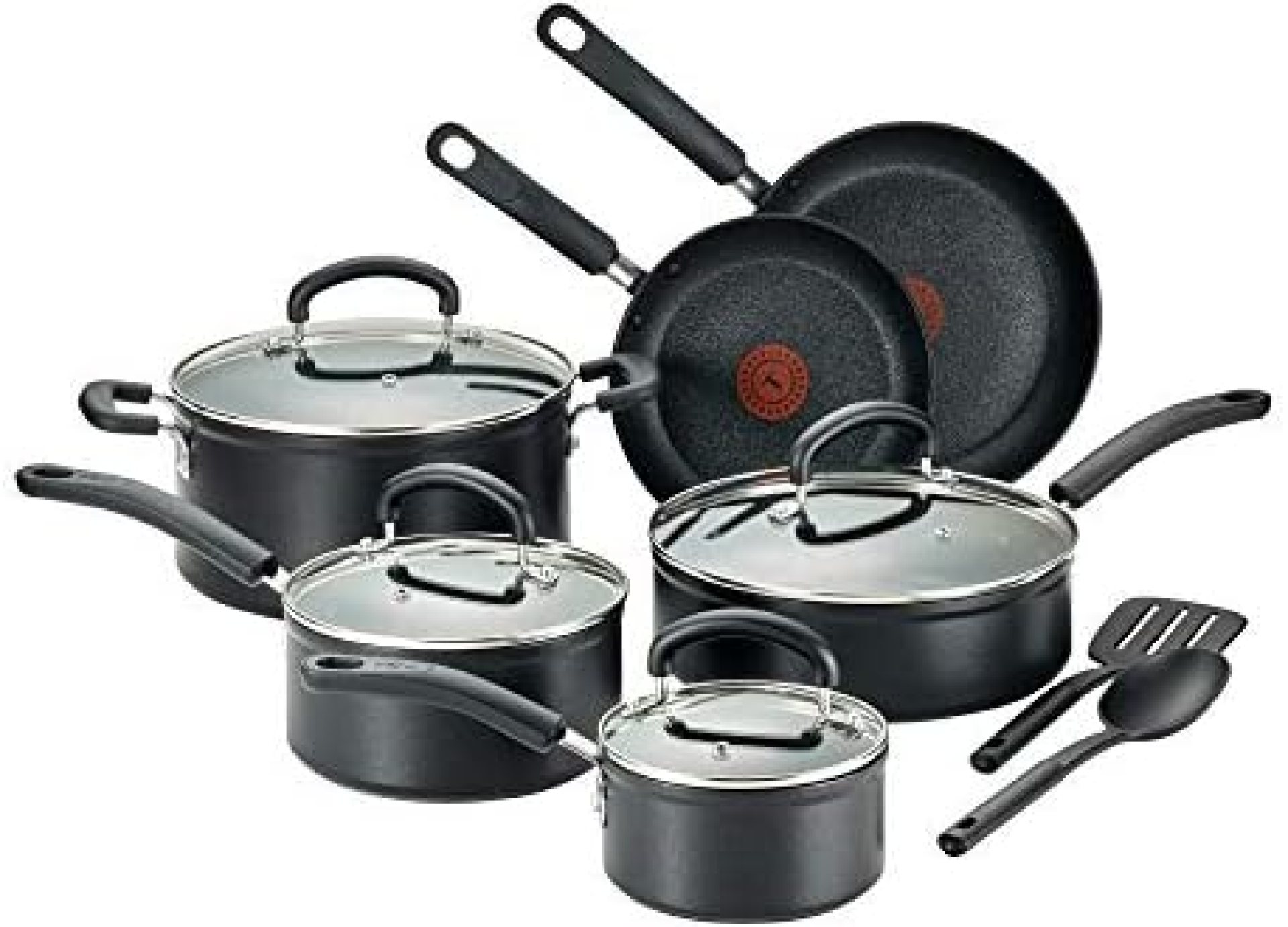 T-fal C561SC Titanium Advanced Nonstick Thermo-Spot Heat Indicator Dishwasher Safe Cookware Set, 12-Piece, Black T-fal C561SC Titanium Advanced Nonstick Thermo-Spot Heat Indicator Dishwasher Safe Cookware Set, 12-Piece, Black